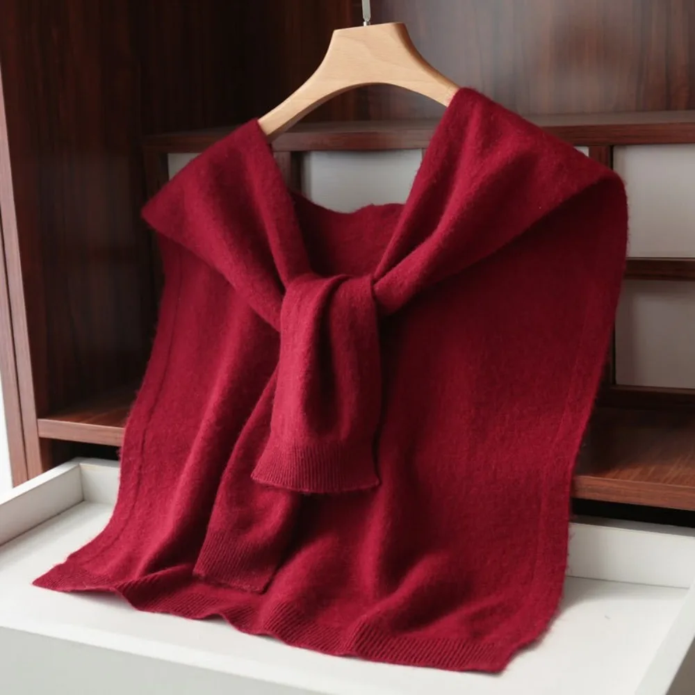 

Fashion Knitted Design Knitted Shawl Thin Solid Color Knit Thin Cape Knotted Shoulder Scarf Women