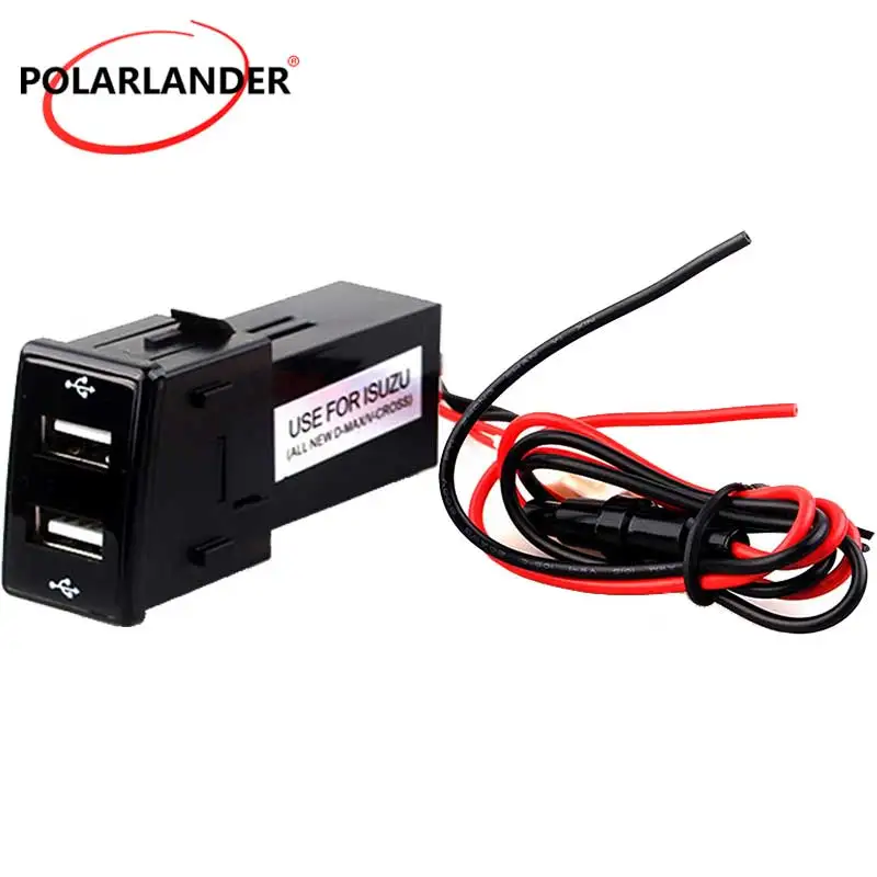 Dual USB 2 Port Dashboard Car Charger Adapter 2.1A 12V Input ABS Shell for Isuzu Car Electronics