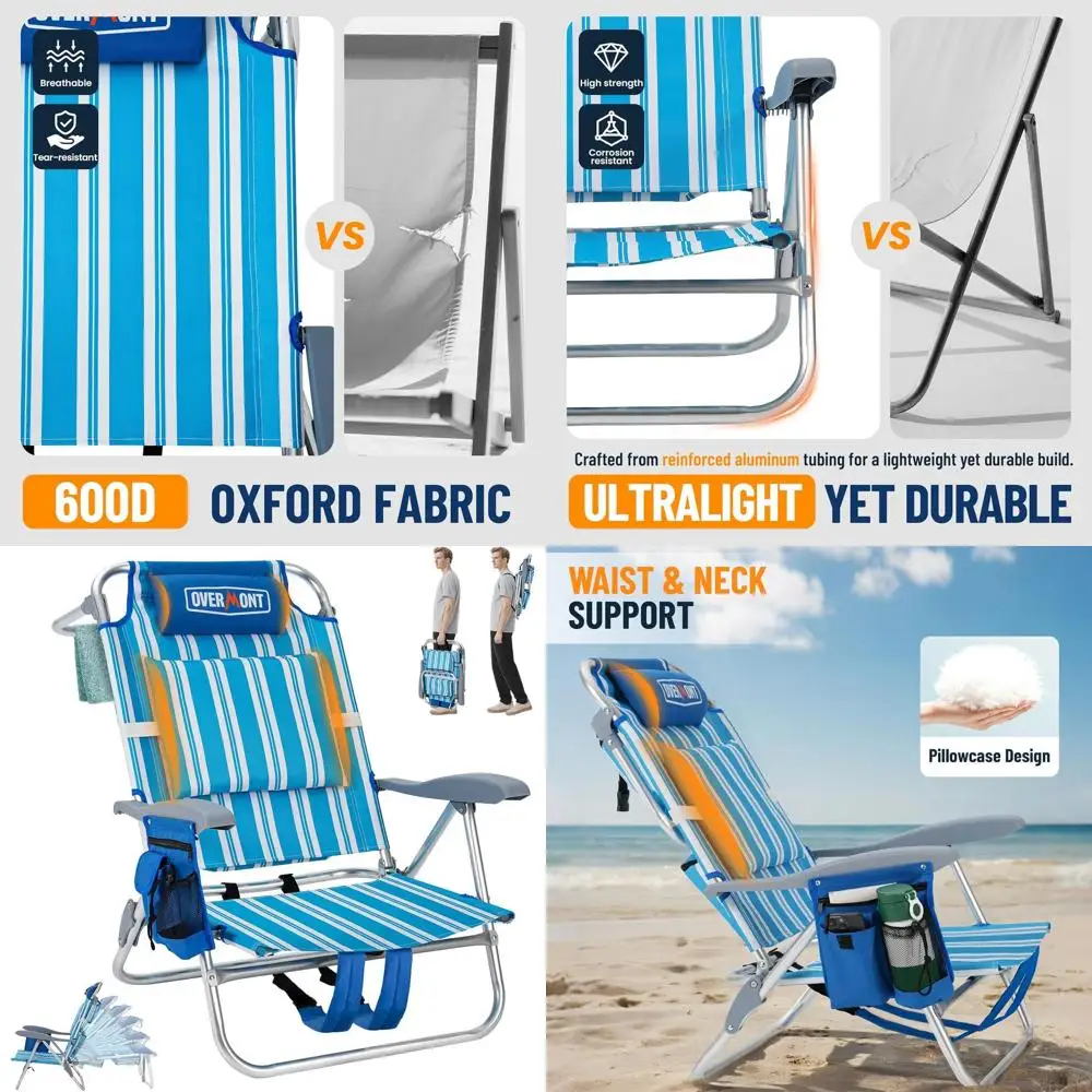 

Эргономичный шезлонг с сумкой-холодильником, 6 положений, плоская площадка, широкое сиденье, поясничная поддержка, держатель для полотенец, грузоподъемность 330 фунтов, идеально подходит