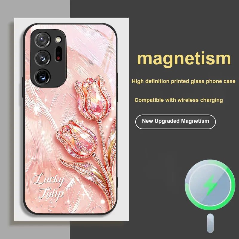 For Samsung S 21 Ultra 22 26 23 25 24 Magnetic Glass Phone Case Dustproof Protective Cover Colorful Tulip Flower Design view 3