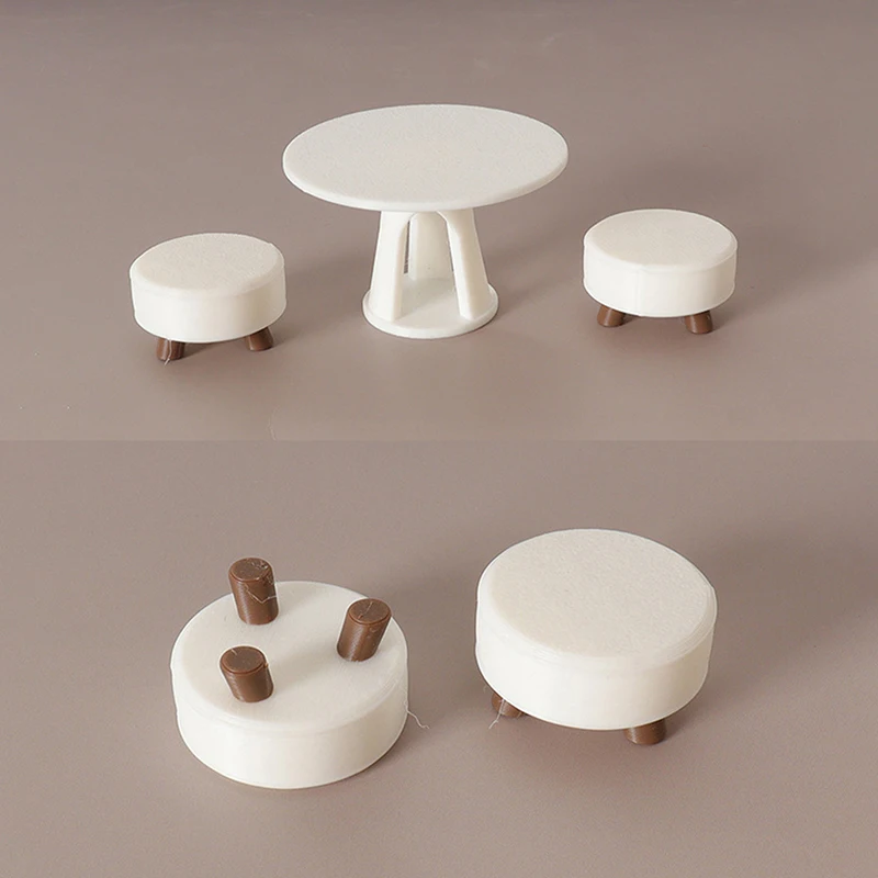 1/12 Dollhouse Miniature Simulation Round Table Stool Set Model Funiture Accessories For Doll House Decor Kids Pretend Play Toys