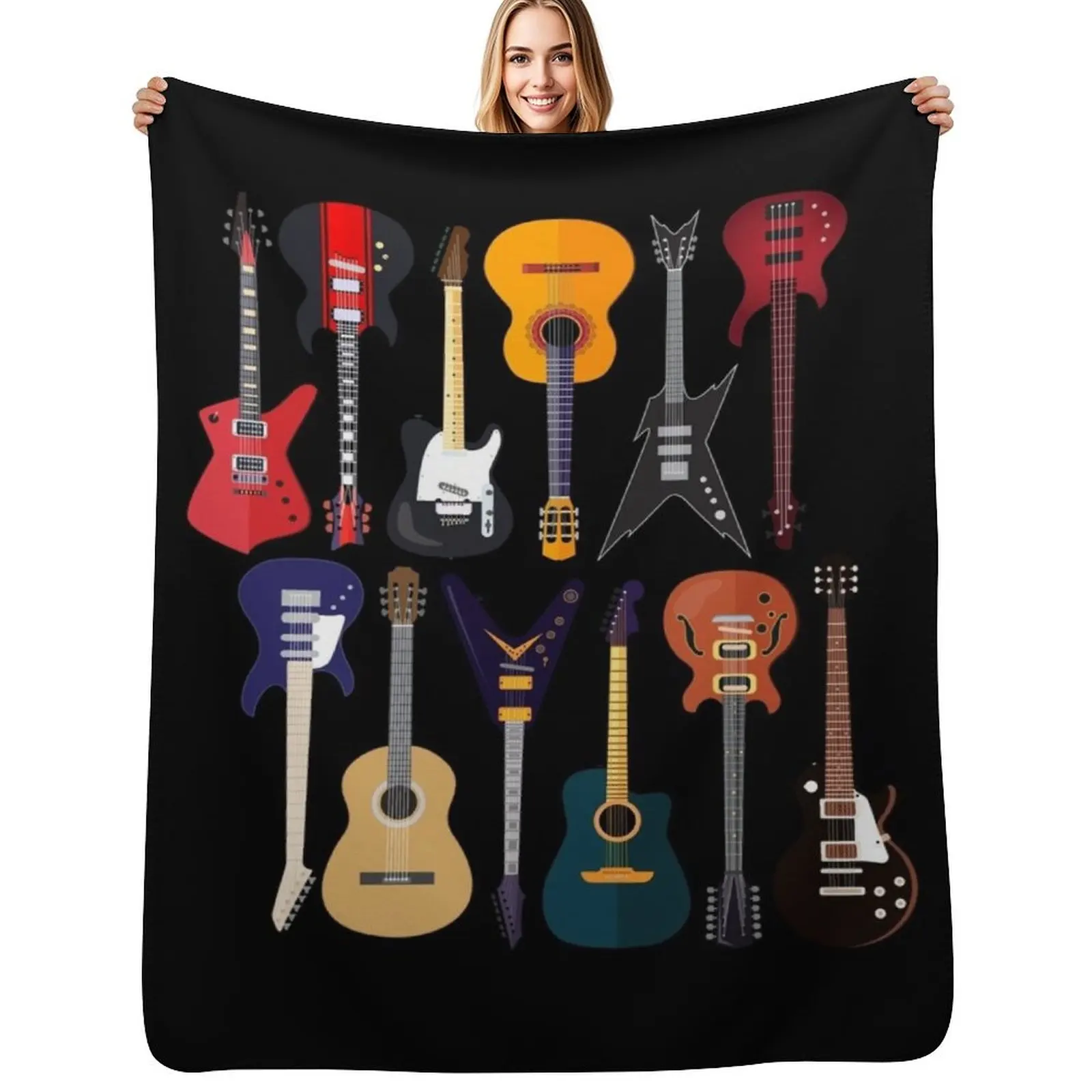 

Musician Different Types Of Guitar Throw Blanket Ultra Plush Cozy Blanket for Napping Sleeping