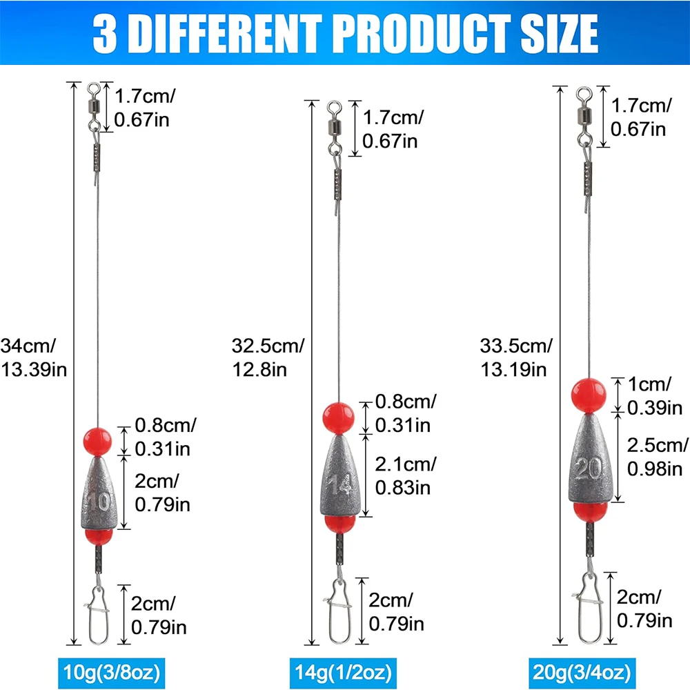 10 قطعة مجموعة أدوات كارولينا الجاهزة تتضمن 5 قطعة قادة الصيد الفولاذية مع ثقالة الرصاص يدور أدوات كارولينا و5 قطعة من طُعم الدودة #2