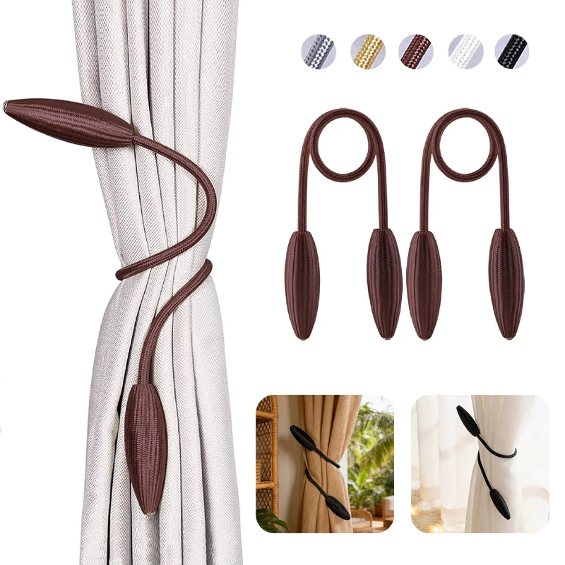 

1/2PCS Decorative Curtain Holdbacks No Drilling Flexible Rope Tiebacks Easy Install for Window Drapes Home Bedroom Hotel Decor