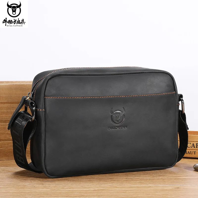 Men's Full-Grain Crazy Horse Leather Crossbody Bag | Vintage Small Square Commuter Pack | Business Casual Shoulder Phone Bag