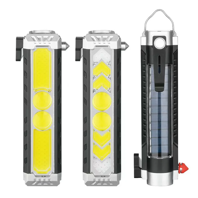 Nouvelle lampe de travail de réparation automobile multifonction COB-Super lumineuse, Rechargeable, Portable, marteau de sécurité, batterie longue