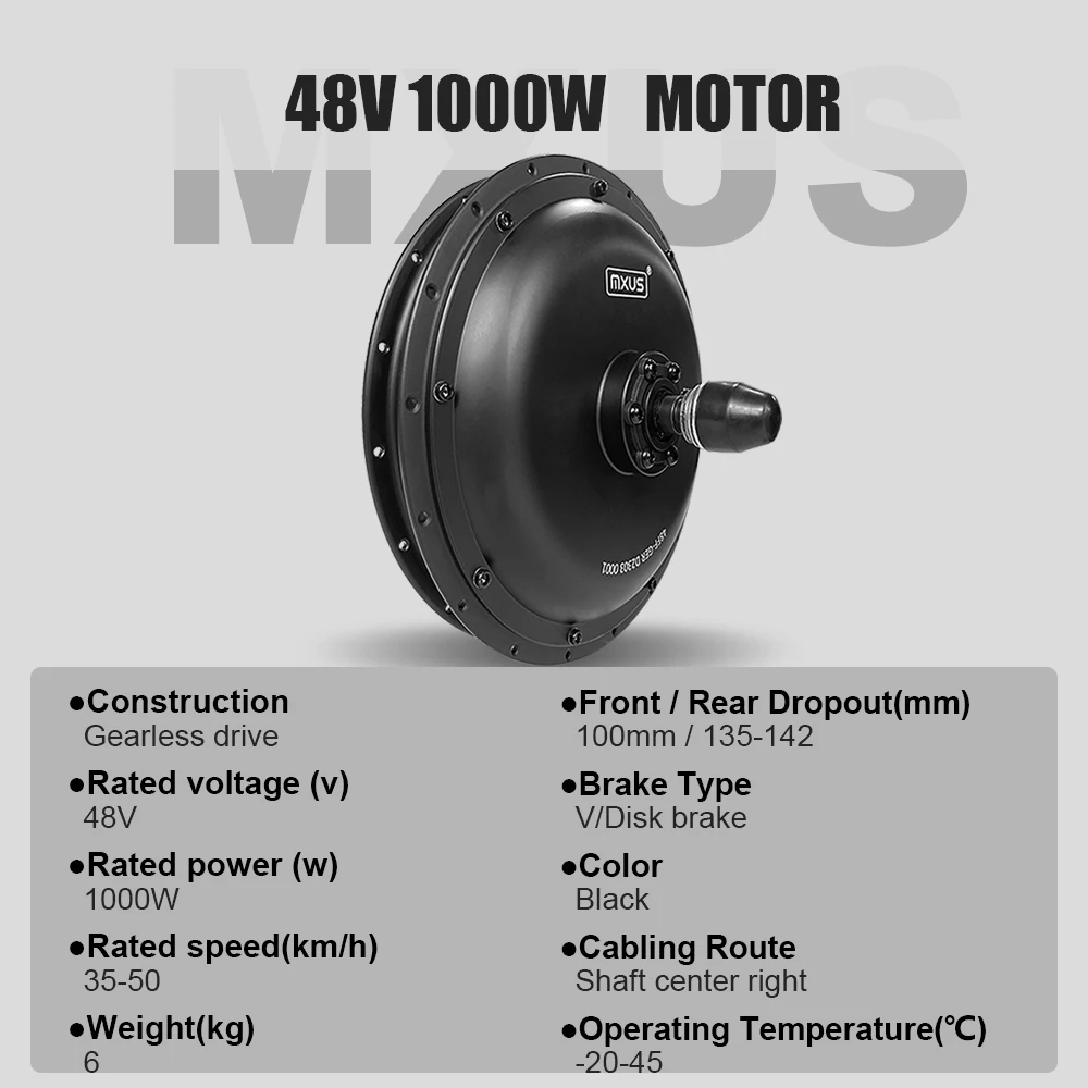 MXUS-Electric Bicycle Conversion Kit, Brushless Non-Gear Hub Motor, 48V, 1000W, 72V, 3000W, 20-29in, 700C