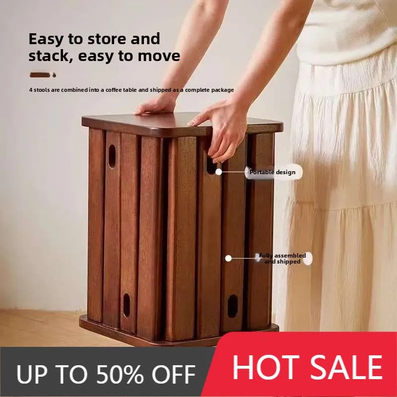 Solid Wood Stool Household Movable Round Stool Creative Stacking Stool Light Luxury Living Room Leisure Stools Home Coffee Table