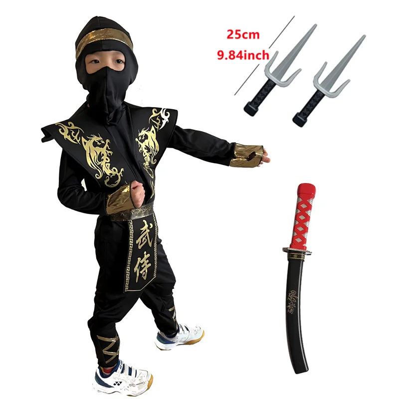 Siyah Wushu Ninja Kostüm Anime Ninja oyuncak seti Mücadele Samuray Kostüm Maskesi çocuk Tatil En Iyi Hediye