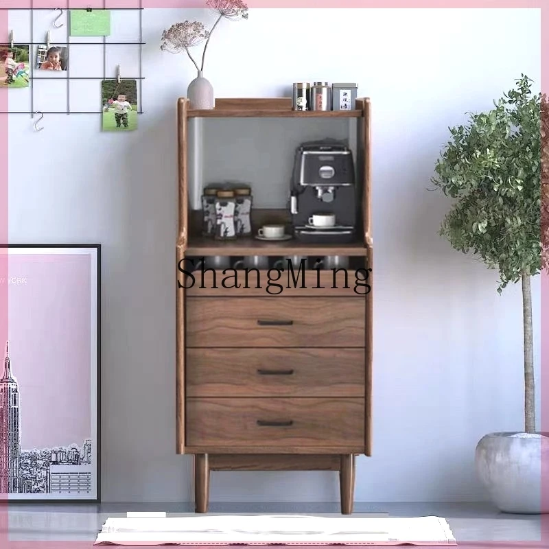

FG narrow edge integrated wall high cabinet solid wood microwave oven coffee machine storage cabinet