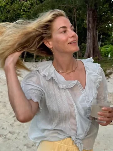 레이스 패치 워크 여성 2 색 셔츠 여름 프릴 v 넥 퍼프 슬리브 싱글 브레스트 프랑스 시골 블라우스