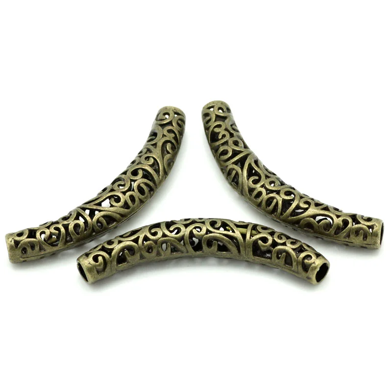 5PCs Hot Sale- Loose Spacer Beads Tube Antique Bronze Hollow Metal Beads for DIY Jewely Making Beads 6.6x1.1cm,