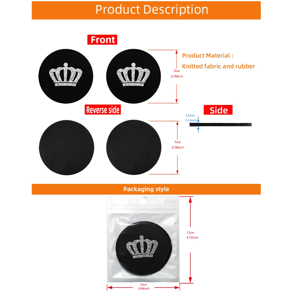 2 waterproof non-slip pads imitation diamond Crown Blingbling Flash car General Purpose water coaster car supplies