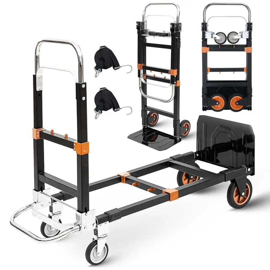 

3 in 1 Folding Hand Truck, 500lbs Capacity Heavy Duty Convertible Dolly cart with Rubber Wheels, Collapsible Hand Truck Foldable