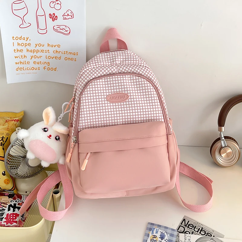 

Fresh School Bags For Teenage Girls Child Cute Plaid Satchels Funny Sweet Book Bags 2024 New Hot Sell Cloth Small Backpacks