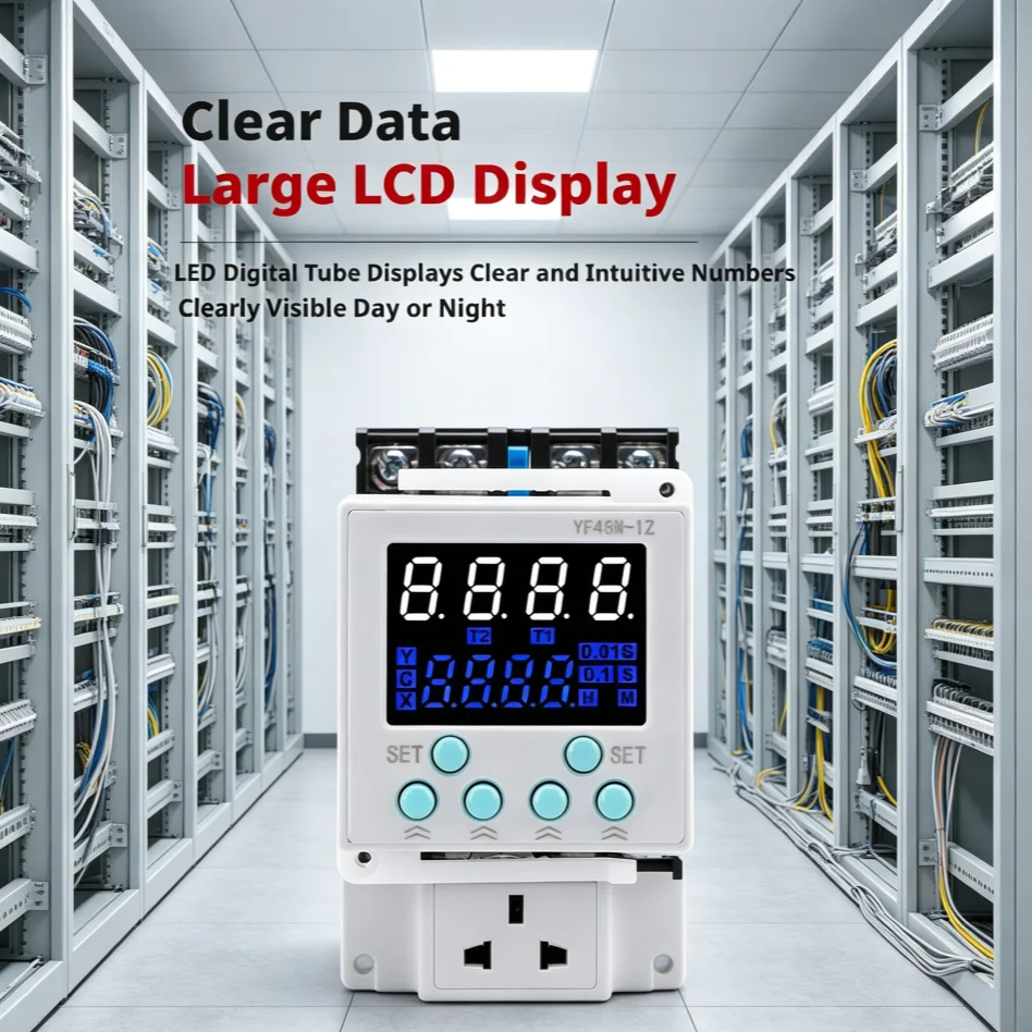 YF48M Digital Timer Relay, Multi-Mode Delay Cycle Control, 0.01S-9999H, Silver Contacts, DIN Rail Mount Flame Retardant Shell