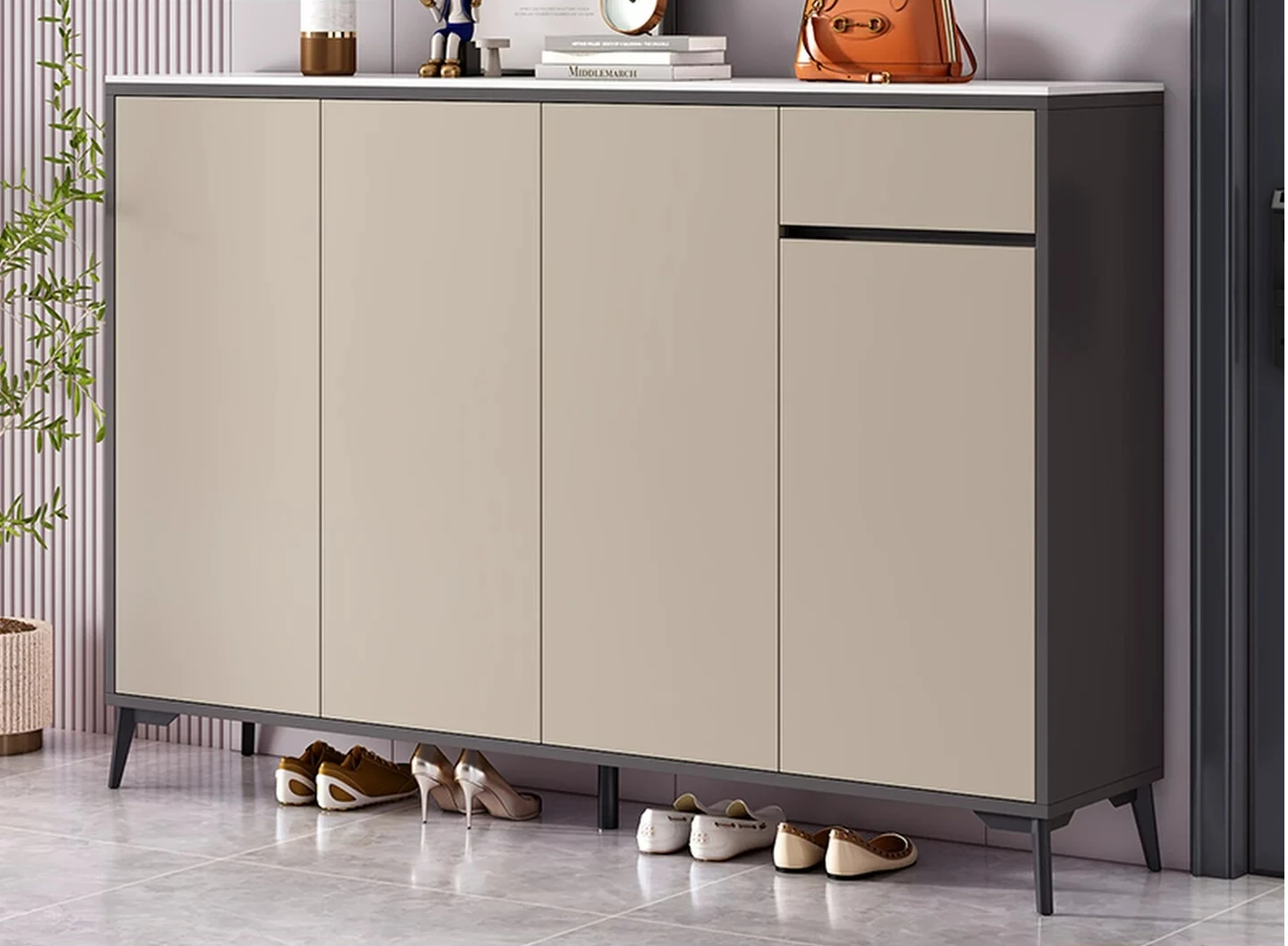 

PYJ solid wood household modern simple small apartment, integrated cabinet against the wall storage shoe rack