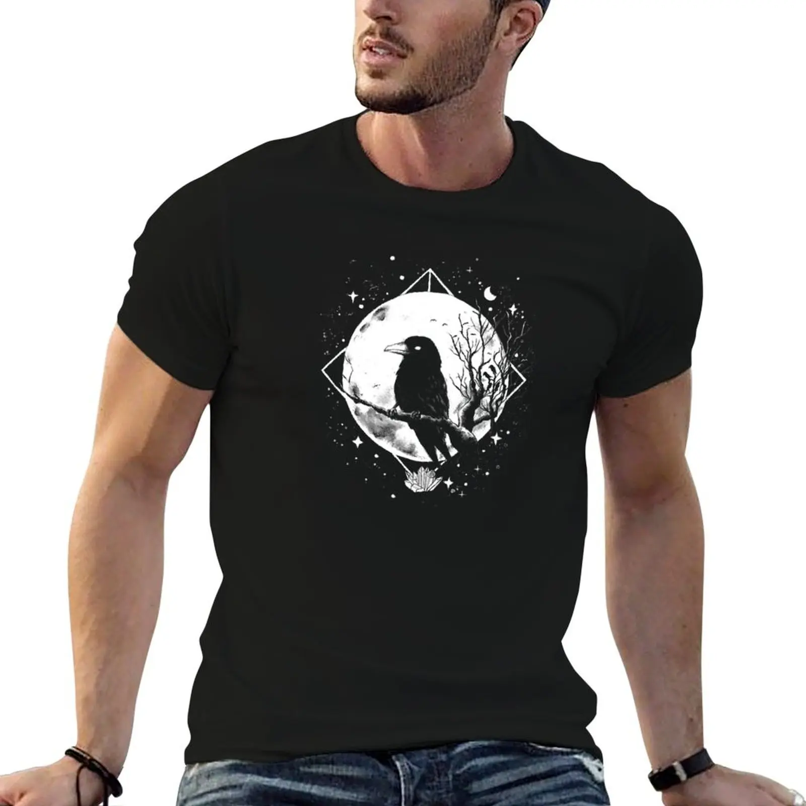 Gothic raven - Crow in the moonlight - Witchcraft - T-Shirt funny shirt cotton blanks mens designer clothes