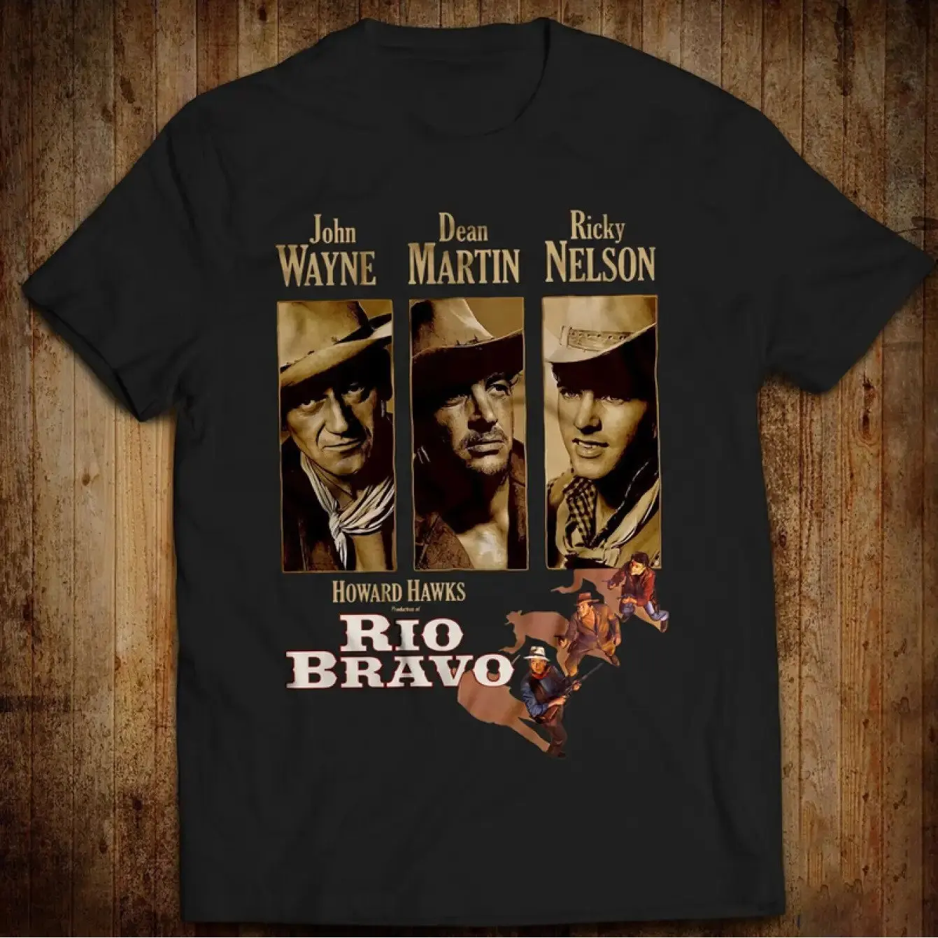 Men's Rio Bravo Movie Vintage T-Shirt John Wayne Dean Martin Ricky Nelson Howard Hawks Collectible Iconic Western Film Design