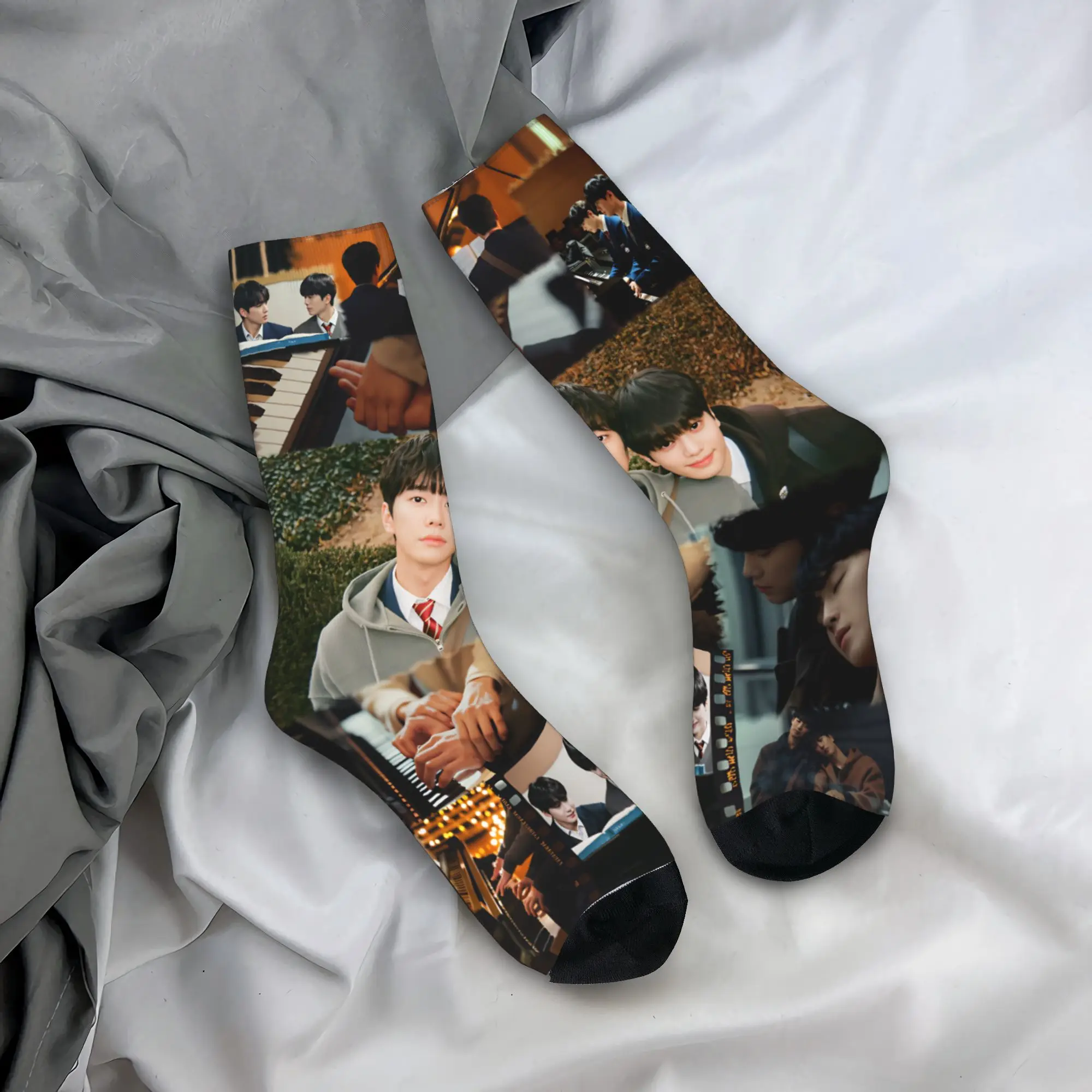 Kdrama Four Hands Two Sonatas Socks  Pattern Stockings Anti-Slip Men's Socks Soft Breathable Autumn Funny Running Sports Socks