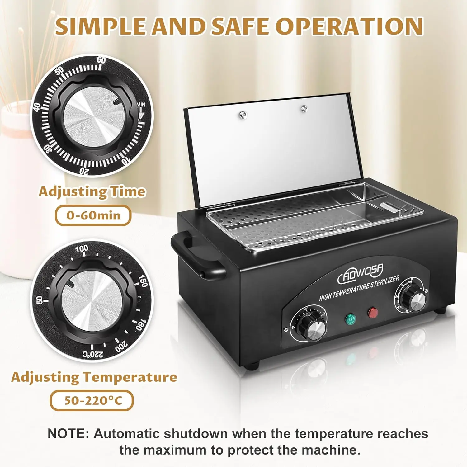 صندوق تعقيم حراري جاف سعة 2 لتر مع مؤقت وتحكم في درجة الحرارة للأظافر وأدوات الحلاقة