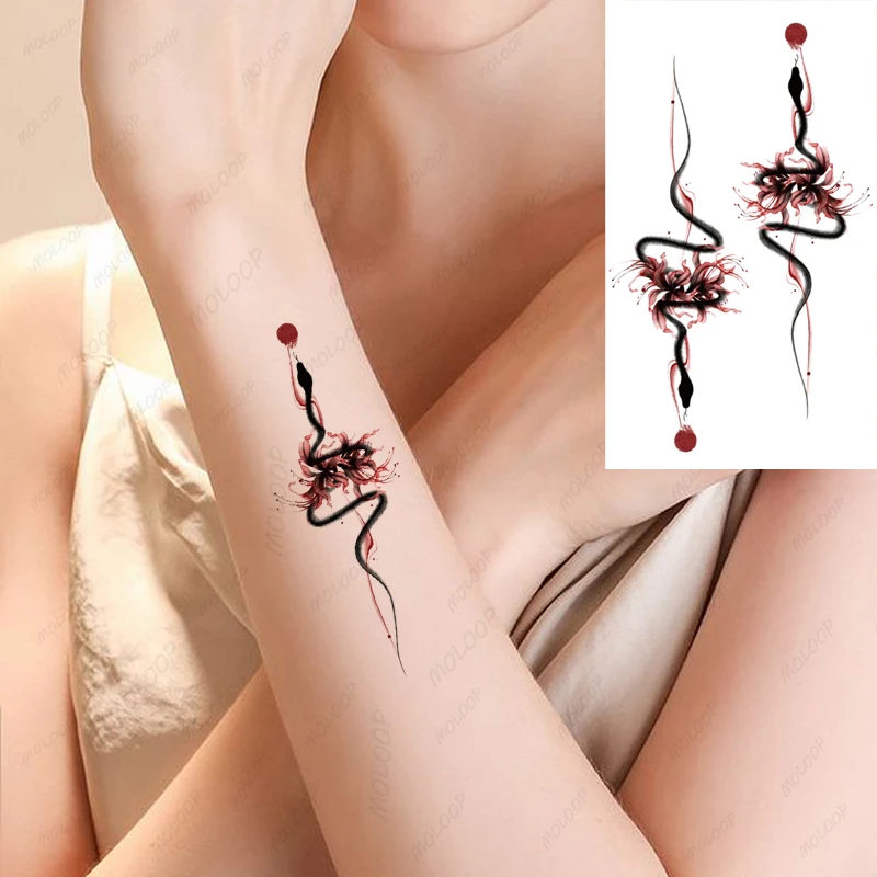 Tattoo Stickers Sexy Snake Flower Totem Animal Temporary Tattoo Transfer for Men Women Hand Arm Neck Body Art Fake Tatoo