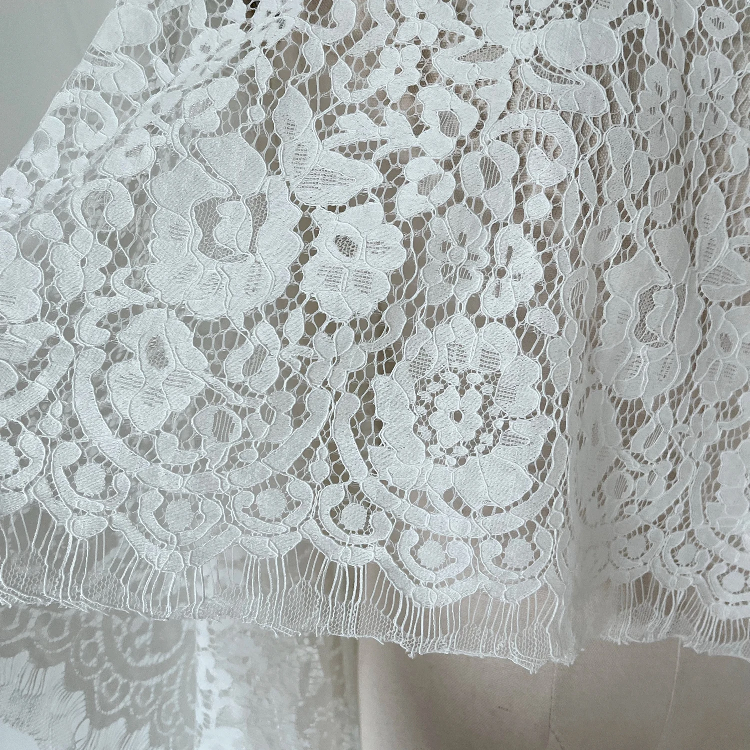 150CM White Cord  Eyelash Lace Fabric Hollow  3D Soft Skin Custom Wedding Veil Evening Dress Design Fabric X1043