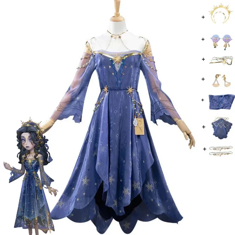 Juego Identity VAda Mesmer psicólogo disfraz Cosplay vestido de noche púrpura gafas de corona mujer Sexy carnaval traje de Navidad 5 pies