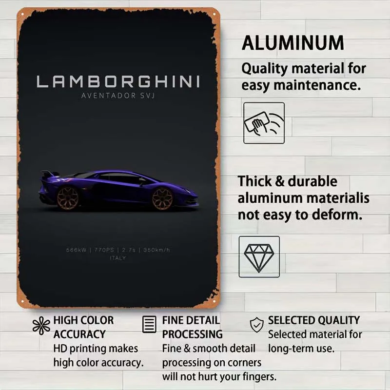 Lamborghini Aventador SVJ Metal Sign Cars Poster Decoration for Home Decor Tinplate Sign for Garage Wall Art Decoration Man Cave