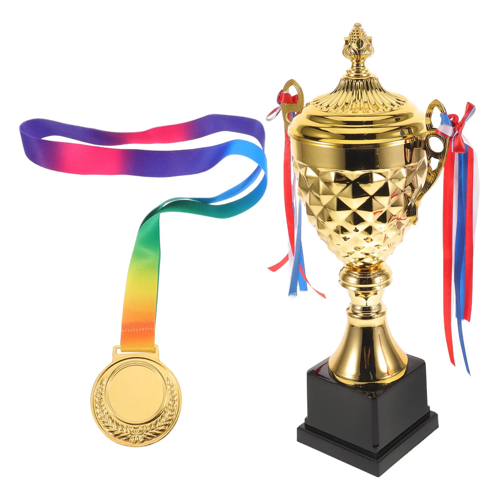 1Set Gold Sports Trophy Cup and Medal Set 16.5inch Championship Award Trophy Medal Combo for Athletic Competition Sports Event