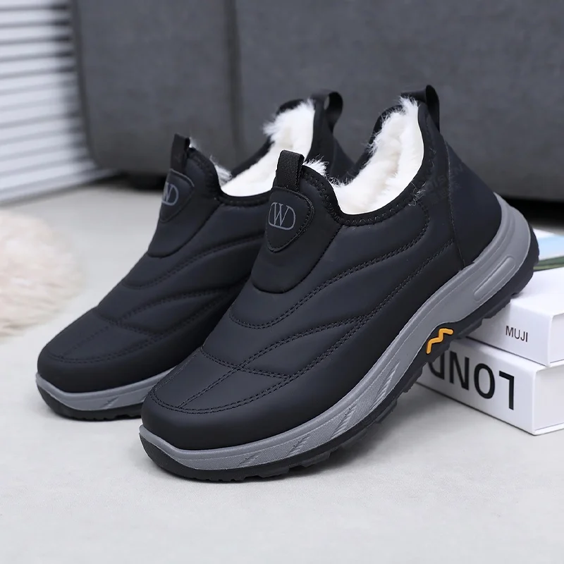 

Men's Winter Cotton Shoes Thickened Warm Soft Bottom Slip-On Anti-Slip Waterproof Fleece Lined Beijing Dad Boots