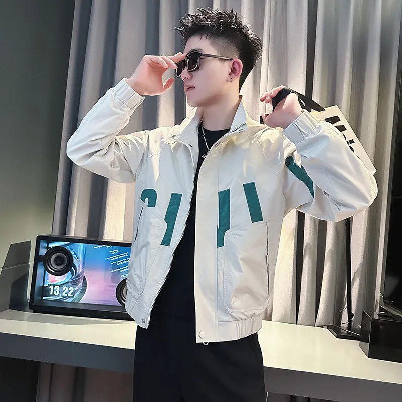 

Sli Men's Jaet Autumn Winter Faionable Slim Fit Color Blo Anti Wind Youthful Trendy Zipper Closure ort Coat