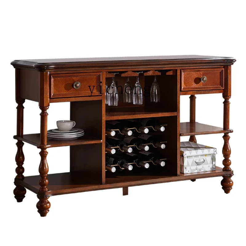 YY Solid Wood Sideboard Wine Cabinet Living Room Tea Cabinet Cupboard Country Retro Storage Rack