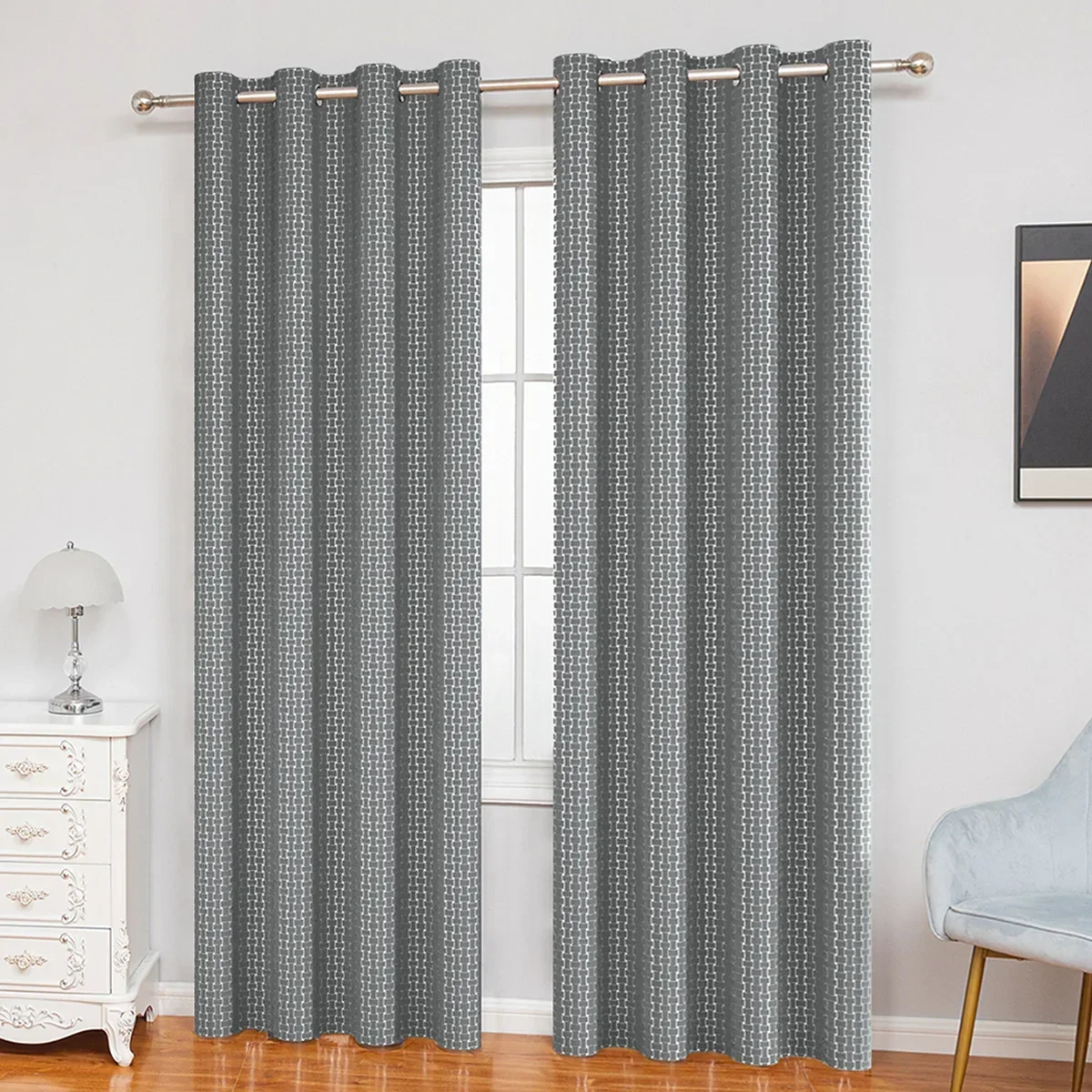 N3068Bedroom blackout curtain fabric high precision hot silver small square blackout perforated curtain