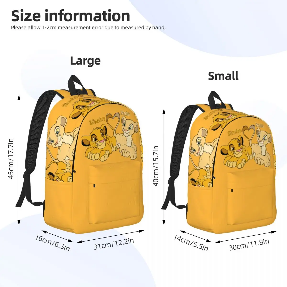 The Lion King Simba Nala Cartoon Backpack for Boy Girl Kids Student School Book Bags Daypack Preschool Primary Bag with Pocket