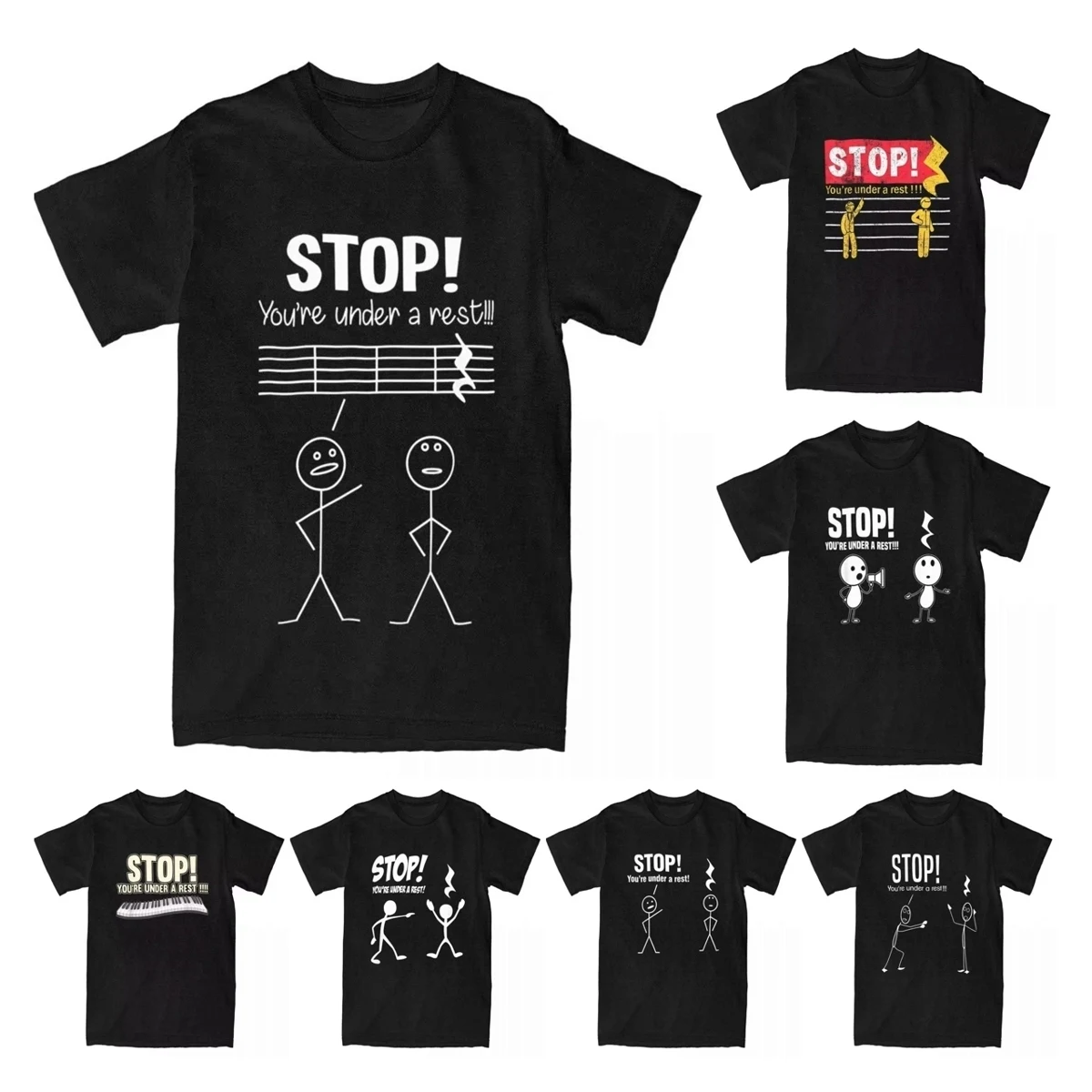 Stop You're Under A Rest T Shirts for Men Pure Cotton Fashion for Male T-Shirt Funny Musical Pun Novelty Tee Shirt Tops 6XL