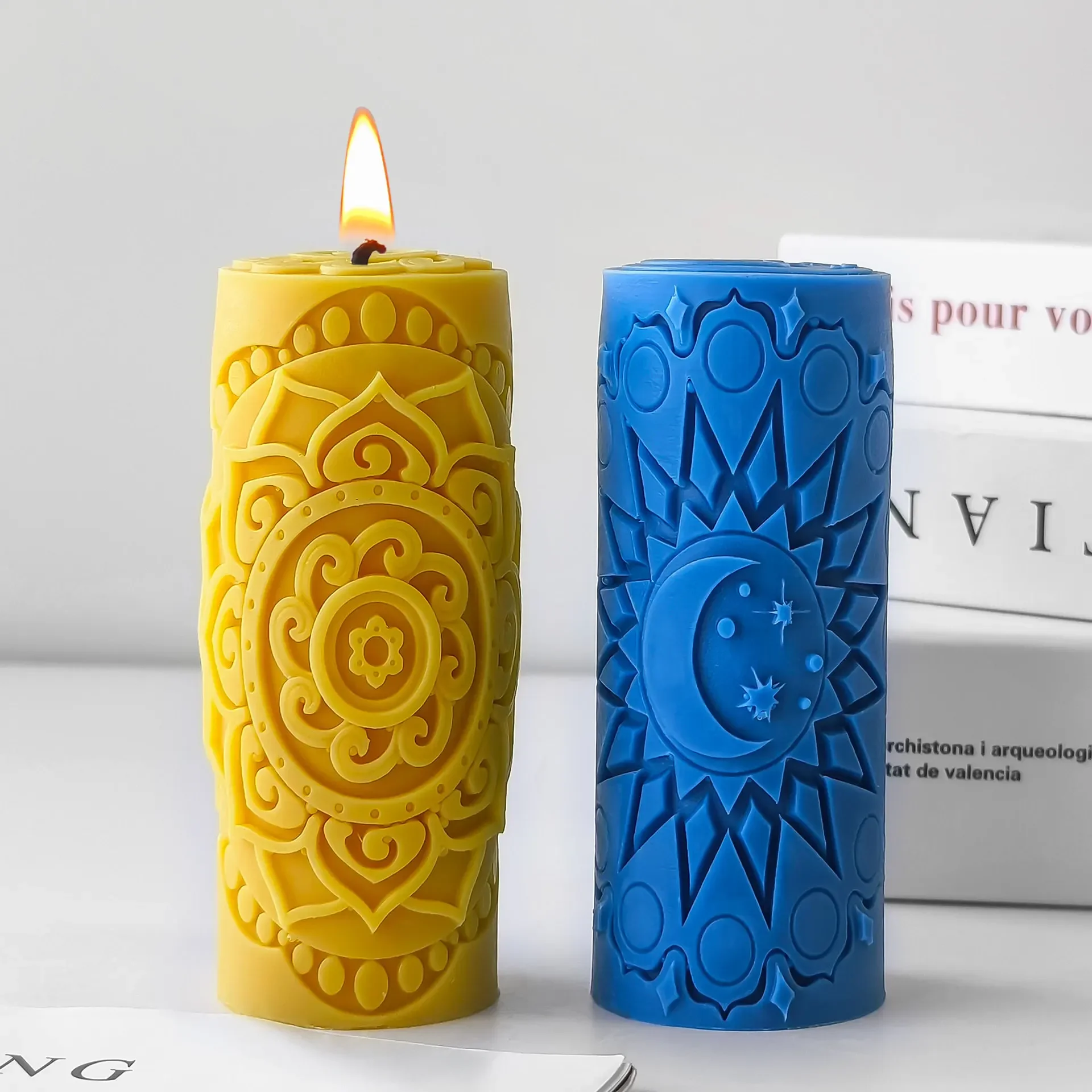 Stars Moon Candle Silicone Mold DIY Embossed Pillar Aroma Wax Cylinder Plaster Resin Craft Home Decor Gift