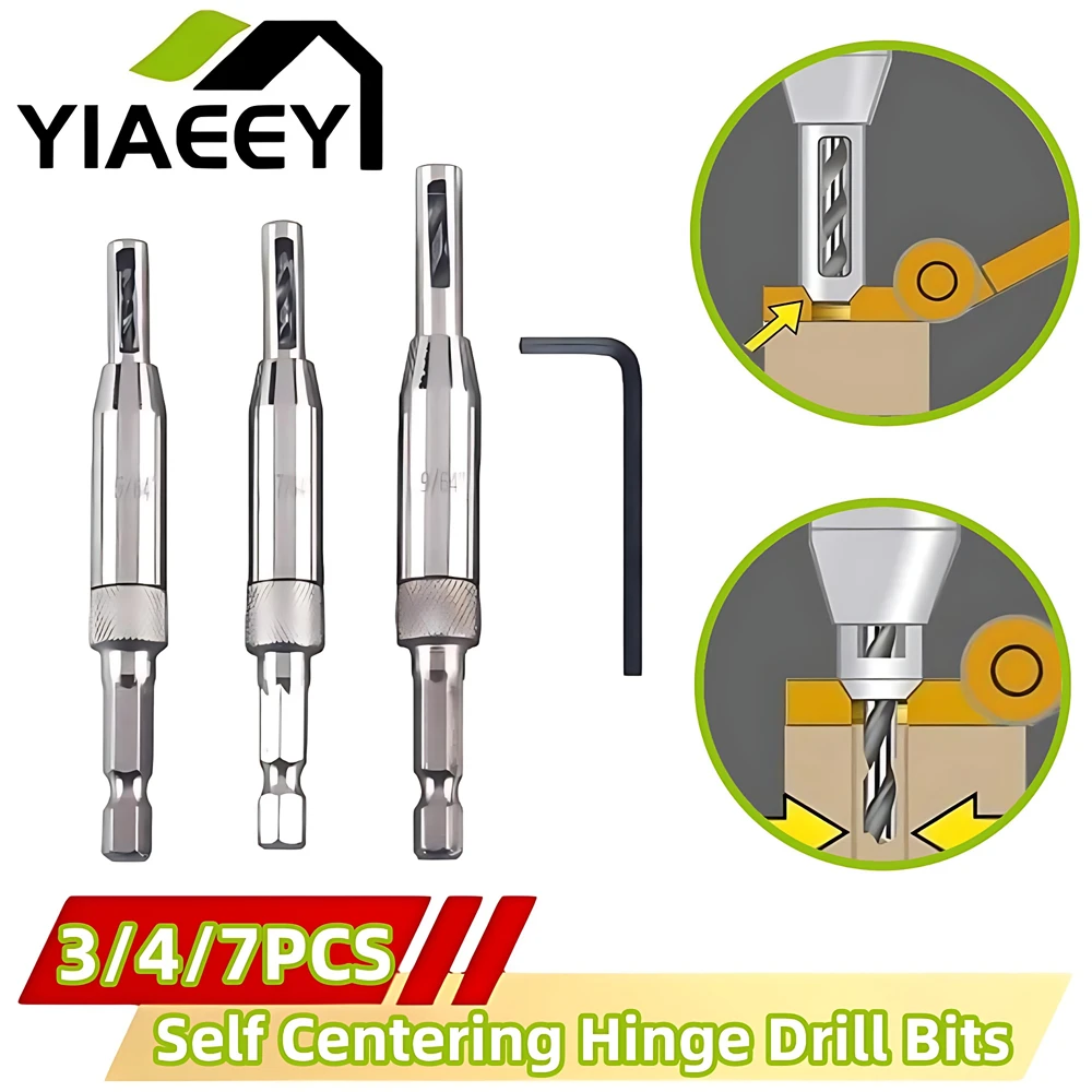 

HSS Self Centering Hinge Drill Bit Door Window Cabinet Woodworking Hole Puncher Wood Reaming Tool Countersink Drill Bits Set