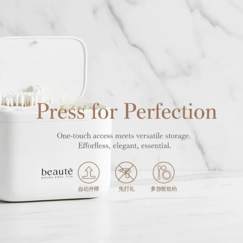 Automatic Pops Up Lift No-drill Cotton Swab And Makeup Cotton Dispenser Hair Accessories And Hair Tie Desktop Storage Box