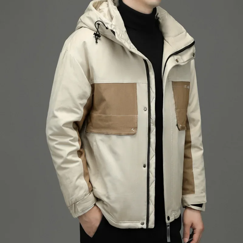 Homens na moda com capuz jaqueta inverno novo homem pato branco para baixo engrossado quente solto outwear cor sólida casual versátil parka