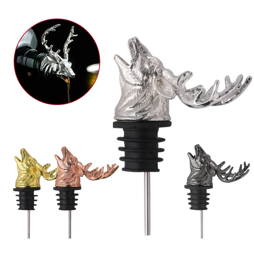 Wine Pourer Zinc Alloy Stainless Steel Deer Elk Lion Bull Head Wine Stopper Drinks Bar Tool Night Club Bar Basic Style Accessory