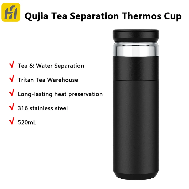 Qujia 520ml Vacuum Flask Tea Separation and Thermoses Tea Making Cup 316 Stainless Steel Tritan 6 Hours Heat Preservation