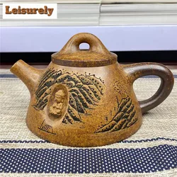 Tetera de arcilla púrpura Yixing de 240ml hecha a mano, tetera de piedra Tyrant King, sección de mineral crudo, hervidor de madera de barro, juego de té Zisha, regalo