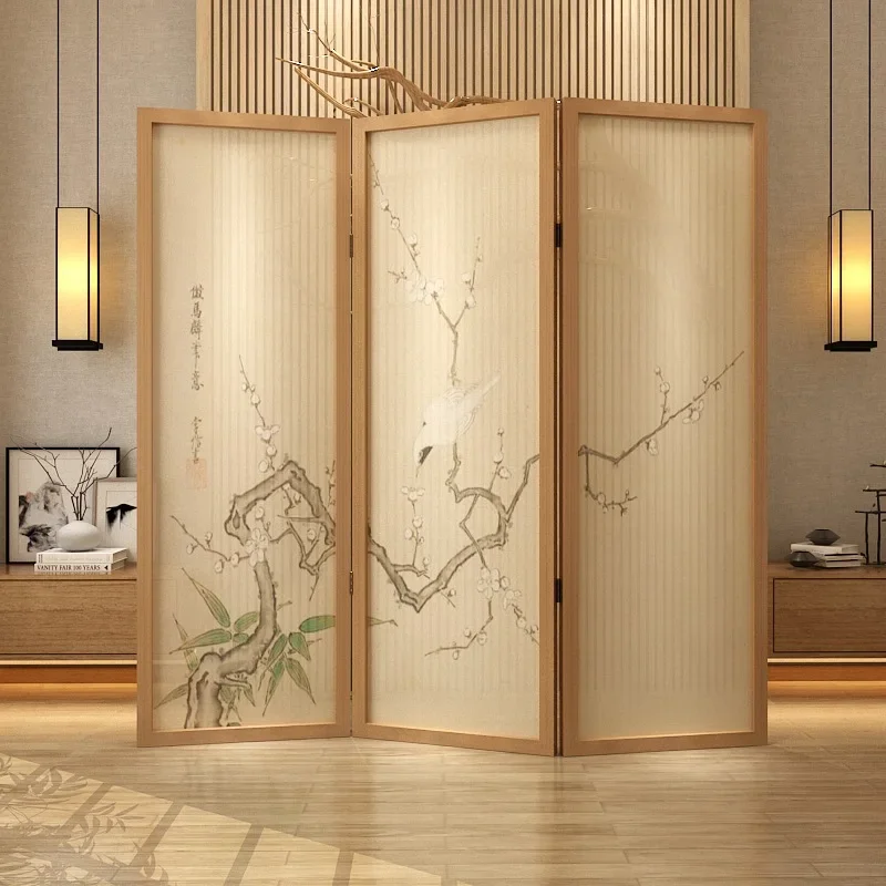 New Chinese-style flower and bird partition solid wood entrance living room office hotel restaurant modern simple semi-transpare