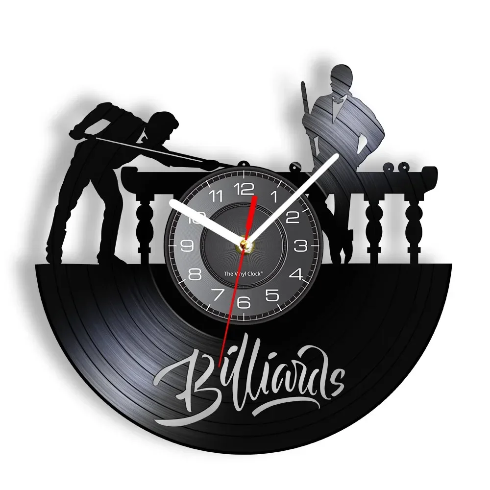 Billiards Sports Design Vinyl Record Wall Clock Billiards Room Decoration Snooker Retro Album Home Decoration Clock Wall Watch