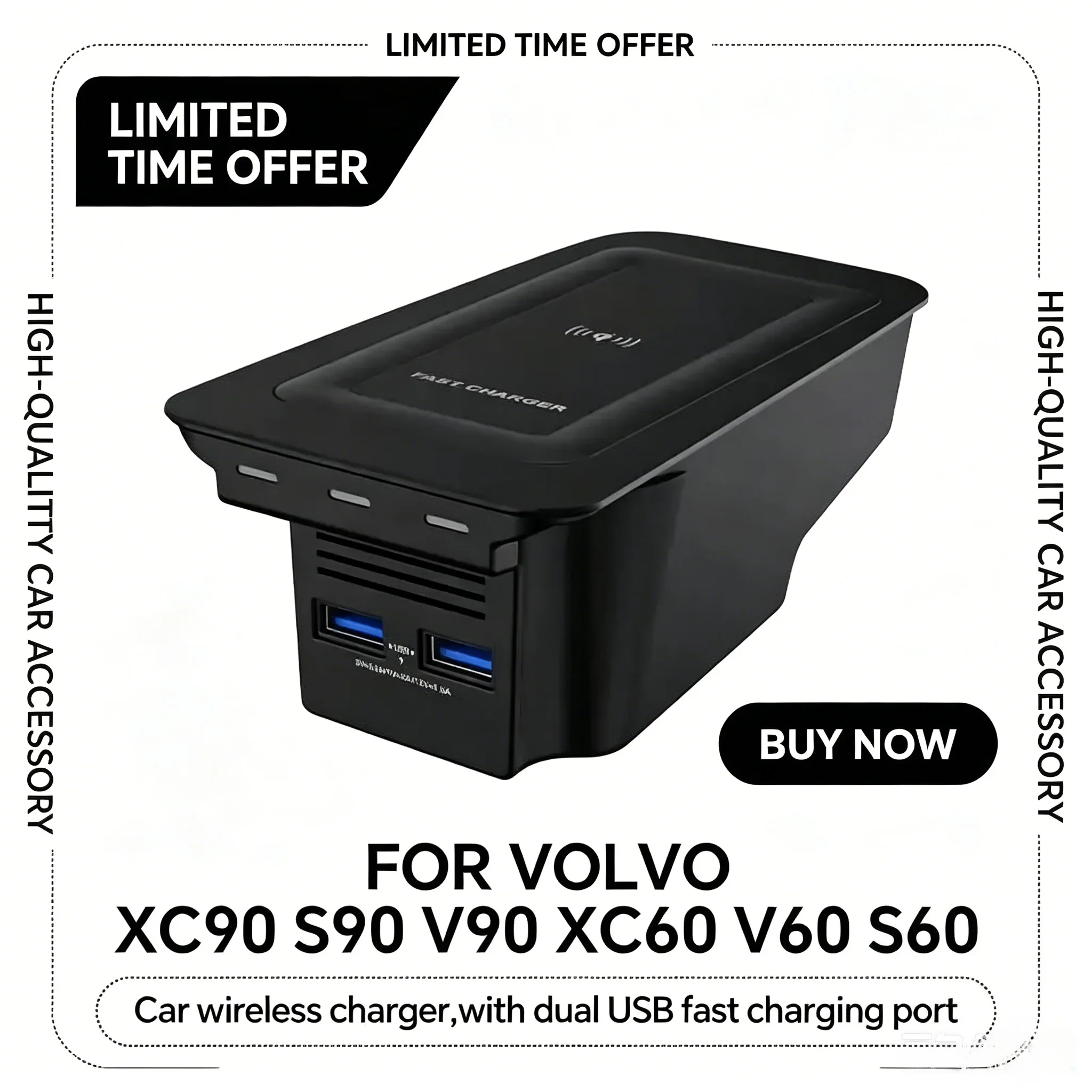 Carregador de carro sem fios, base com duas portas USB para carregamento rápido, suporte para telemóvel, acessórios para o interior do carro, eletróni