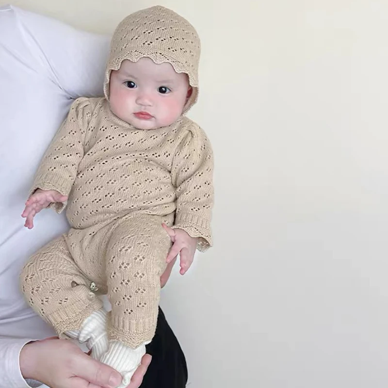 

Вязаные боди для новорожденных девочек, ажурная одежда, комбинезон для маленьких девочек, цельный наряд, одежда для маленьких девочек