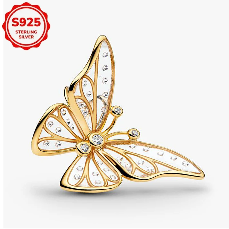 925 Sterling Silber Charms Bunte Emaille Schmetterling Plumeria Blume Sonne Mond Stern Anhänger Perlen Damen Armband DIY Schmuck Geschenk