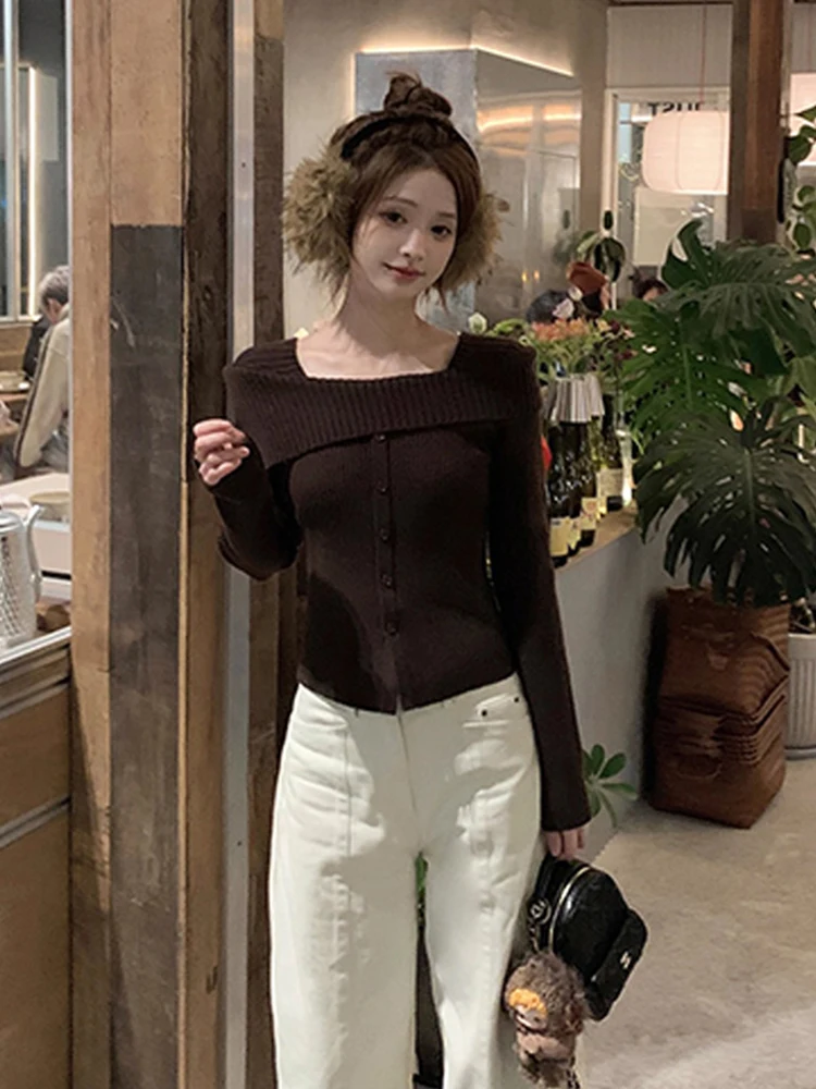 Ele suéter de malha de manga comprida de um ombro feminino slim fit camada base irt commute sle outono inverno design exclusivo