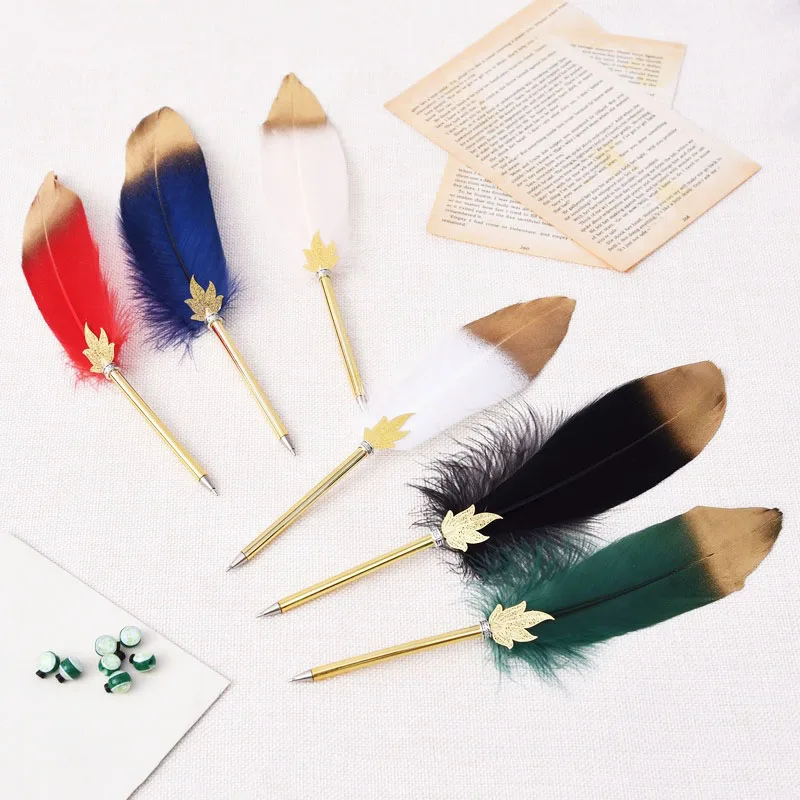 1 Pcs Feather ballpoint pen Creative spray gold feather pen ball Metal signature pen Brush Christmas gift Wedding signature pen